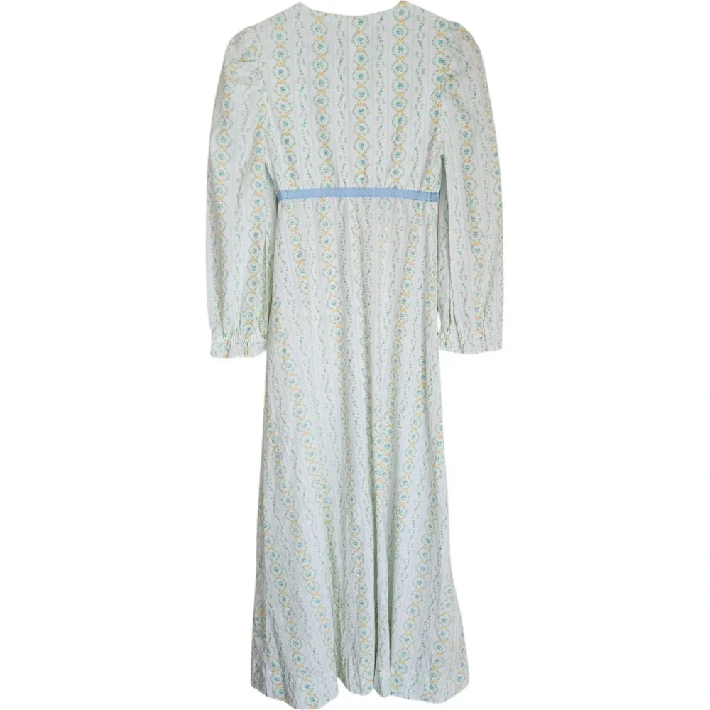 70s Vtg Handmade Maxi Prairie Dress‎ Roses Floral Seersucker cottagecore - Picture 7 of 16